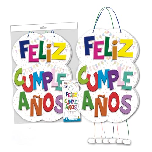 Deliex. Pñata infantil aniversário 47 x 30 cm. Piñata feliz aniversário decoração festas infantis menino e menina - pinatas para encher com brinquedos e chuches. (Feliz aniversário)