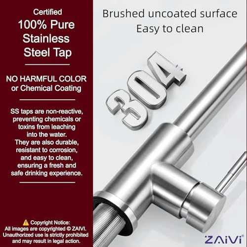 Image of SS-304 Pull Down Sprayer Kitchen Hot and Cold Sink Mixer Tap with 360 Swivel Spout and Pull Out Multifunction Spray Head Faucet - Regular (Flora Matt Silver)