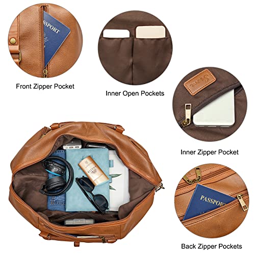 S-Zone Leather Travel Duffle For Women Men Weekender Overnight Carry On Weekend Duffel Bag With Shoe Pouch #TOP3