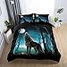 Produktbild 135x200cm 2 Teilig 3D Tier Wald Wolf Blaues Grau Bettwäsche Set mit Reißverschluss, Cat Mond Winter Herbst Bettbezug Set Mann 1 Person (Wolf)