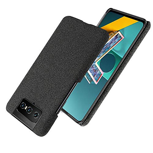 INSOLKIDON Compatibile con ASUS Zenfone 7 ZS670KS/ Zenfone 7 Pro ZS671KS Custodia Indietro Conchiglia Protezione creativo tessuto Copertura protettiva Frosted Ultra Sottile Cover Case (Nero)
