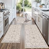 3-Piece Kitchen Rug Set of 3 with Runner – Non-Slip Washable Boho Kitchen Mats for Sink, Floor, Entryway & Hallway & Bathroom – Soft Small Throw Area Rugs, Home Decor (Beige,2x3+2x4+2x5)