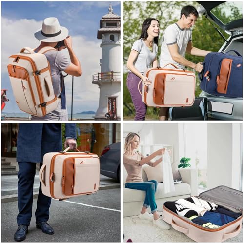 Lumesner Carry on Travel Backpacks, Extra Large 40L Flight Approved Bag for Men & Women,Expandable Suitcase Backpack With 4 Packing Cubes,Water Resistant Luggage Daypack Business Weekender Bag, Beige by Lumesner - Image 7