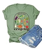 HONTOUTE This is My Crop Top Veggie Graphic T-Shirt for Womens Gardeners Lover Short Sleeve Summer Farmers Tees Tops Green M