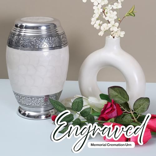 CLEENTABLE Handcrafted Metal Cremation Urn for Ashes - Elegant Adult Funeral Memorial Urn with Secure Screw-Top Lid, Holds Up to 200 lbs - Urns for Human Ashes Adult Man/Woman 10.5" (White Silver) by CLEENTABLE - Image 3