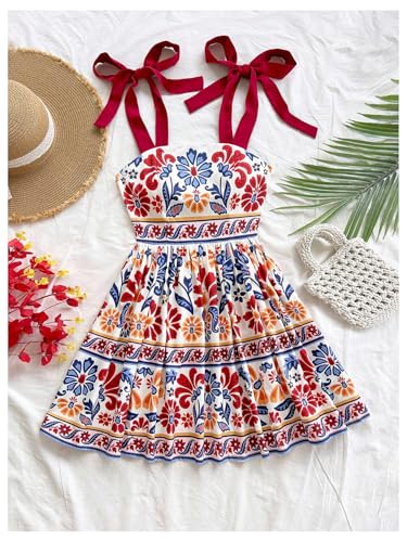 Image of Floerns Women's Summer Floral Print Tie Shoulder Cami Dress Flare Hem Boho Mini Dress