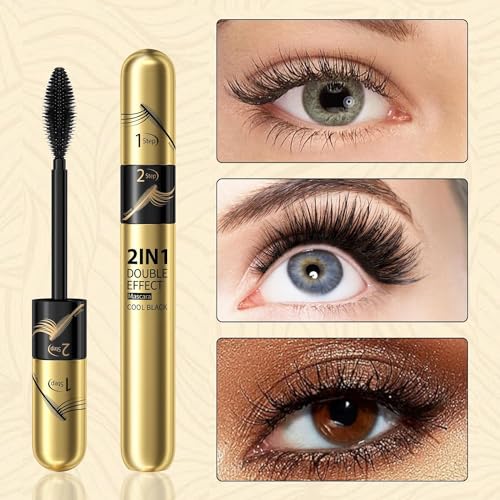 2 in 1 4D Silk Fiber Lash Mascara Waterproof, Lengthening Mascara Black, Waterproof Mascara Black - No Clumping Super Strong Waterproof No Toxic Mascara & Smudge-Proof Roller Lash Curling, Gold - Image 8