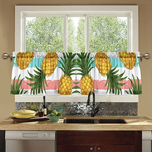 Innewgogo Pineapple Short Kitchen Curtains 36 Inches Long Kitchen Window Curtains Set Of 2 Sheer Curtains Tier Window Curtains For Camper Windows, 57"X36" #TOP7