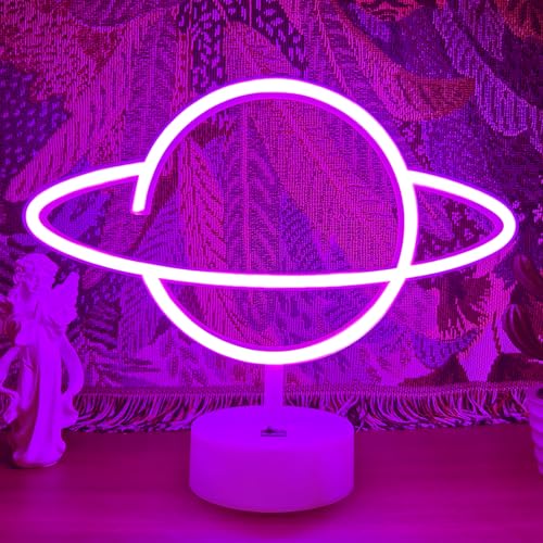 Image of Planet Neon Light Purple, LED Signs Planet USB /3*AA Battery Operated Planet Classroom Neon Signs Decor Planet Neon Light Signs for Bedroom, Boys&Girls Room, Gaming Room Decor, Christmas Gifts