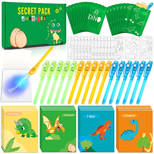 MarckersHome Bolígrafo Tinta Invisible con Luz UV y Libreta Dinosaurio Packx16 Detalles Cumpleaños Niños,Regalos Cumpleaños Niños niña Colegio, Piñatas de Cumpleaños,Regalos Fiesta Cumpleaños Infantil