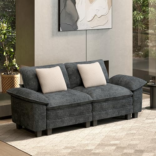 Image of HERA'S HOUSE 88 inch Oversized Modular Sectional Loveseat Sofa,Chenille Blue | Loveseat Living Room Couches, Wider Armrest and Deep Seat, Comfy Cloud Couch with Ottoman, Wood Sturdy Frame