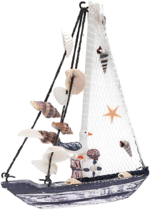 Holibanna Mini Sailing Boat Ornament Nautical Wall Art Mediterranean Decor Wooden Shell Craft