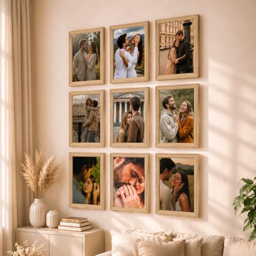 Image of Art Street Wooden Photo Frame for living room, Aesthetic Cave Design Photo Frames for Photograph, Art Work, Certificates Set of 9 (8x12 Inch, Wood Brown)