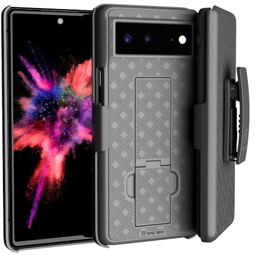 Coque Google Pixel 6 avec clip ceinture et béquille noire pour protection intégrale au quotidien
