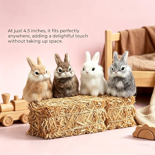 Realistic Mini Rabbit Statues – 4pcs,Fluffy Faux Fur Bunny Ornaments for... - Image 5