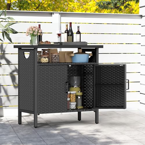 image for DWVO Patio Storage Cabinet, Outdoor Buffet Cabinet with Two Doors and 