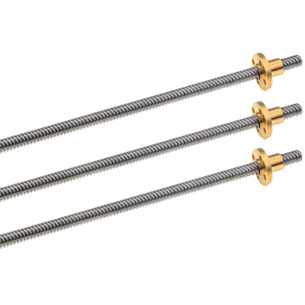 3pcs/lot 3D Printer THSL-400-8D Trapezoidal Rod Screw Thread 8mm T8 8mm Length100mm200mm300mm400mm500mm with Brass Nut(Pitch 2mm Lead 4mm,100mm)