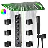 4 Functions LED Shower Head System with Rain Shower with 6pcs Body Jet Spray, 27.95inch Rainfall Shower Faucet Set Complete with 6 Way...