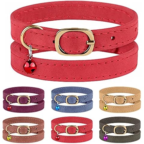 Murom Cat Collar Adjustable Soft Genuine Leather Pet Collars for Cats Kitten Puppy Small Dogs (Red) Cover