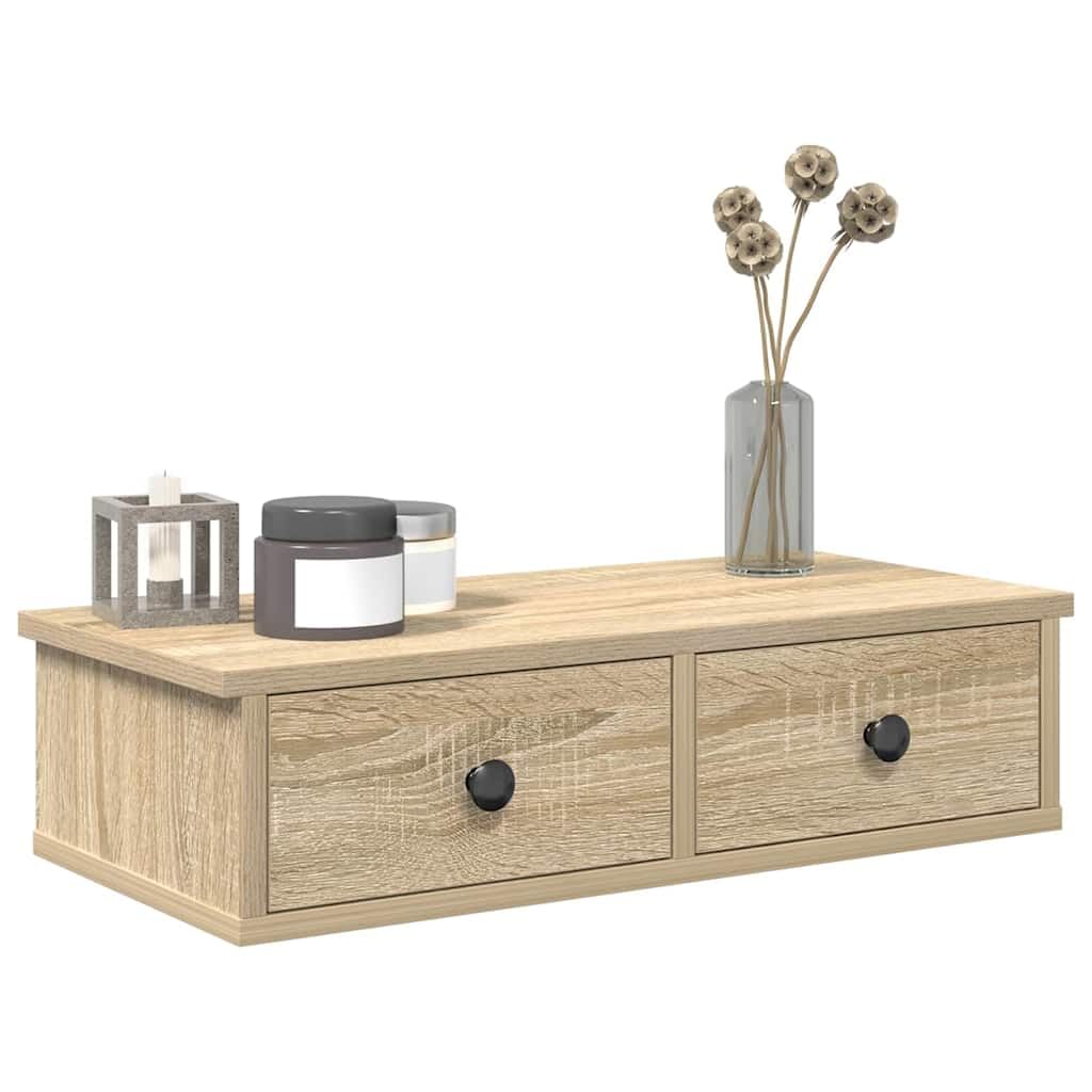 HaoChrymec Wandregal mit Schubladen aus Holzwerkstoff, Schwebendes Regal mit Schublade für Wohnzimmer, Schlafzimmer, Bücherregal Wand, Sonoma-Eiche, 60 x 28 x 15 cm