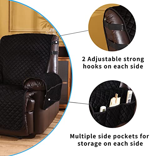 Image of Recliner Covers Non Slip Waterproof Large Recliner Chair Covers for Leather Chairs Recliner Sofa Cover for Living Room Recliner Furniture Protectors for Dog Pets (Black, 28 inch)