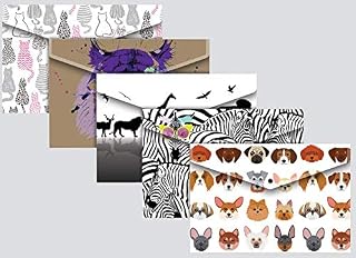 a4 WALLETS Plastic Document Folders ENVELOPE Stud ASSORTED COLOURS PACK OF 5 ANIMAL tiger stationery
