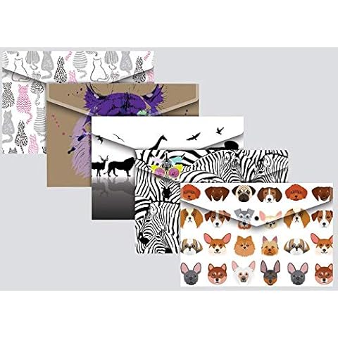 a4 WALLETS Plastic Document Folders ENVELOPE Stud ASSORTED COLOURS PACK OF 5 ANIMAL tiger stationery Cover