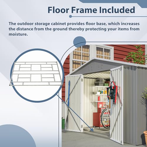 Image of YOPTO 10X8 FT Outdoor Storage Shed,Metal Shed W /Floor Frame,Garden Tool House W /Lockable Hinged Door,Air Vents & Sloped Roof,for Backyard Patio Lawn,Gray