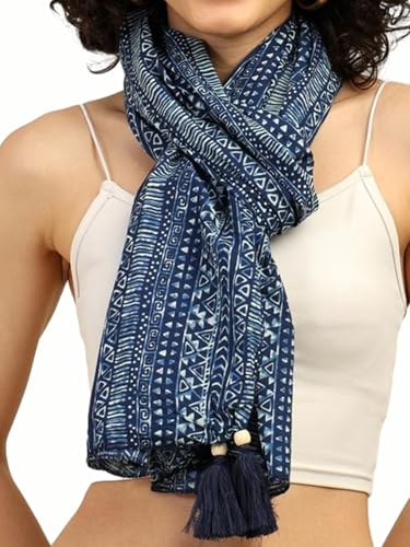 Image of KE KANHA EXPORTS Scarf for Women Boho | Border Print Stylish | Stole for Women Breathable Summer Beach Wrap with Tassels | Multicolour |180 x 50 cm