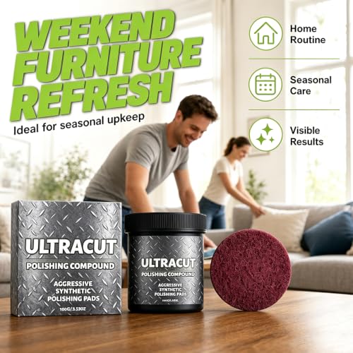 Image of All in One Surface Restoration Polish with Pad, Ultracut Polishing Compound for Wood Furniture Surface Polishing Scratch Remover Compound for Leather Wood Marble Countertop Cookware Ovens Sinks (3)