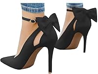 Fashare Women's 4-Inch Stiletto Pumps with Bow Tie Back & Removable Ankle Strap - Sexy Wedding High Heels
