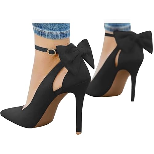 Fashare Womens High Heels Bow Tie Back Sexy Stiletto Ankle Strap Wedding Dress Pumps Shoes