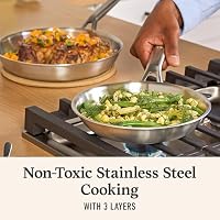 Calphalon Brushed 3-Ply Stainless Steel Cookware Set w/Turbo Heat Tech 10-Piece Set Includes Frying Pans, Pots and Pans Set, Induction, Oven Safe 450F, Brushed Stainless Silver — image 2