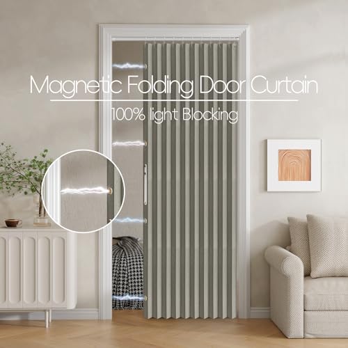 100% Blackout Fabric Folding Door Curtain - Accordion Style for Sliding Doors and Closets, Grey 1 Panel W42 x L78
100% B