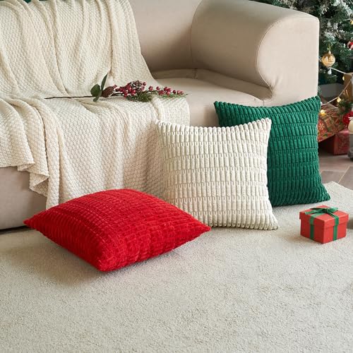 MIULEE Pack of 2 Corduroy Cream White Square Christmas Cushion Cover 45x45 cm 18x18 inch Boho Decorative Throw Pillowcase for Living Room Sofa Bedroom