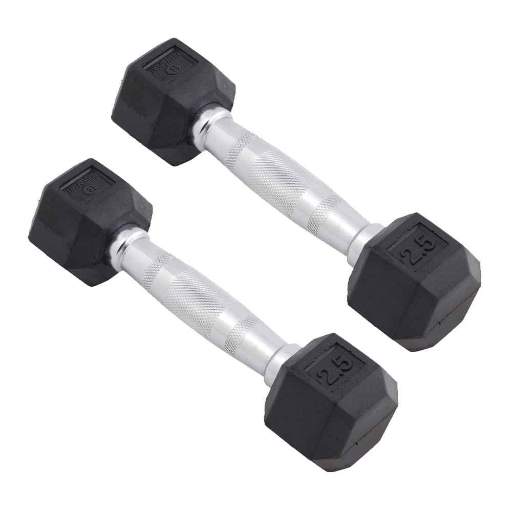 Body Sport Rubber Encased Hex Dumbbell Weight, Pair – Dumbbells for Exercises – Strength Training Equipment – Home Gym Accessories – Weight Training 2.5 lbs