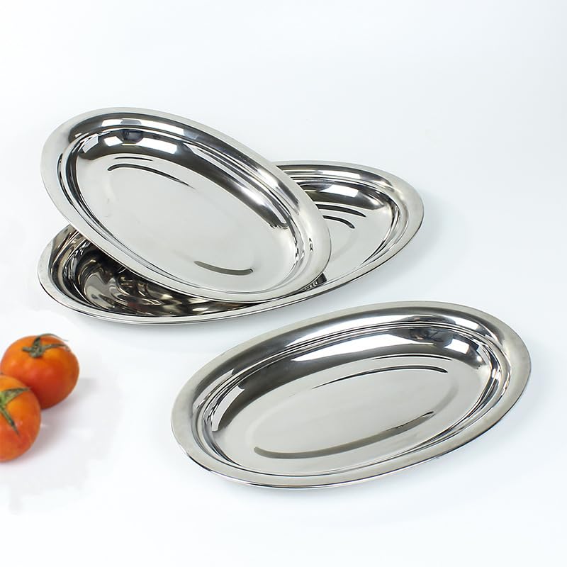 30cm, 4 Pack Piatto Ovale in Acciaio Inossidabile, Vassoio di Servizio in Acciaio Inossidabile, Vassoio di Servizio Grande Silver Serving Tray, Vassoio di Servizio Multiuso per la Cucina