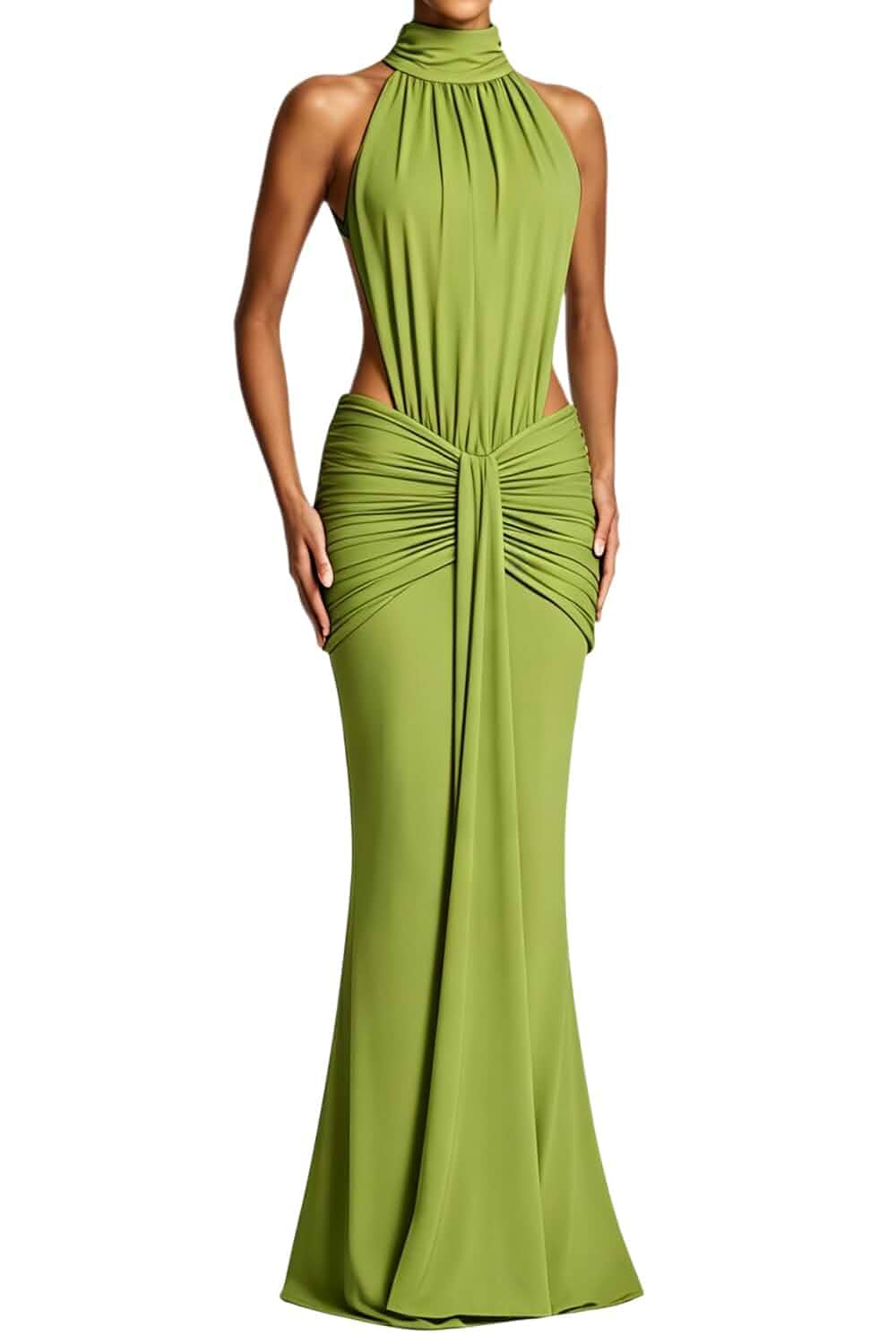 Women's Sexy Halter Sleeveless Cut Out Backless Bodycon Maxi Dress Deep V-Neck,Ruched Gown, Formal Evening Party, Wedding Guest, Cocktail Night Events