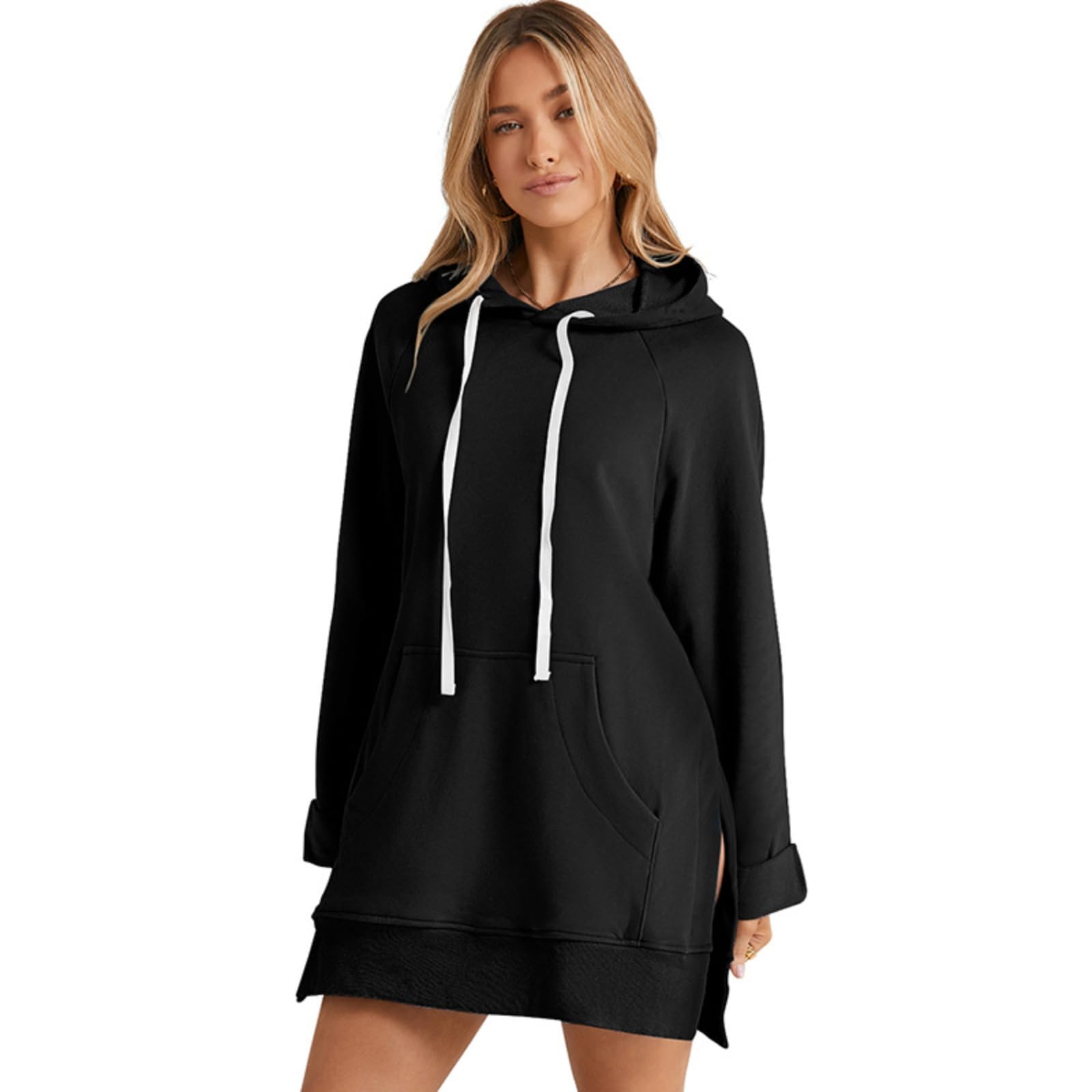 Robes à Capuche Femmes Oversize La Couleur Unie Chaude avec Poches Sweat-shirt Long Robe à Capuche Mélange de Coton De Haute Qualité Convient Pour Le Fitness Et L'Exercice (Couleur 4, M), Couleur 4, M