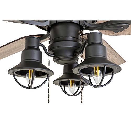 Prominence Home Sivan, 52 Inch Farmhouse LED Ceiling Fan with Light, Remote Control, Three Mounting Options, 5 Dual Finish Blades, Reversible Motor - 50757-01 (Bronze)