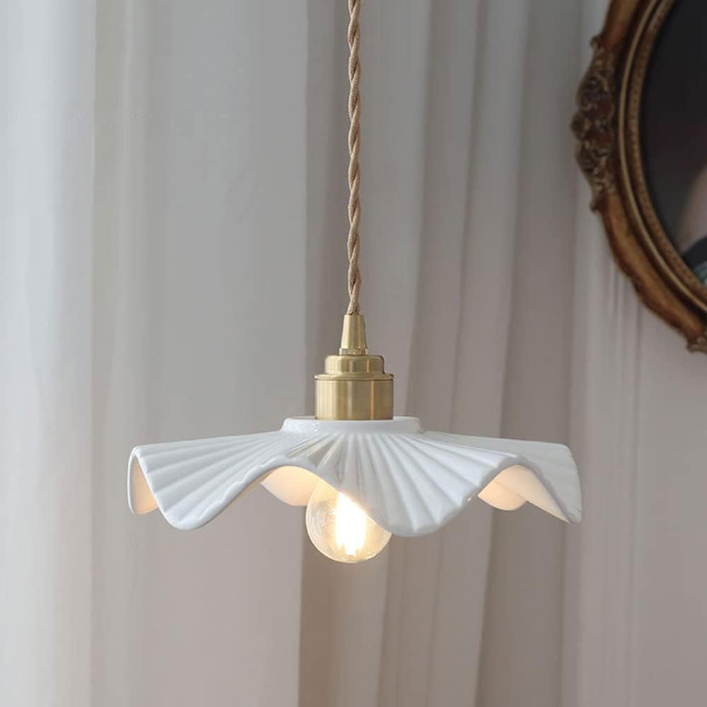 TRIVIDHA Suspension Céramique Blanche Plissée Îlot Cuisine Luminaire Suspendu Nordique Mini Lustres Cuivre Plafonniers pour Îlot De Cuisine Salle Manger Chambre Coucher, Éclairage Suspendu