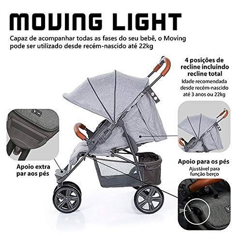 Carrinho Moving Light Woven Grey Com Couro - ABC Design