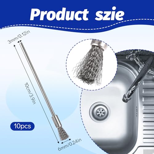 Image of 10 Pieces Extended Stainless Steel Wire Steel Cleaning End Brushes Pen Wire Brush Rust Paint Removal Bits Polishing Rotary Tools (6 mm end Brush)