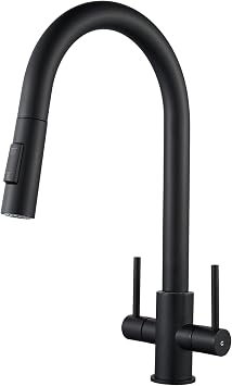 Kitchen Tap with Pull Out Sprayer NewEast Swan Neck Kitchen Sink Mixer Tap Matt Black Dual Lever Swivel Spout Monobloc Kitchen Faucet