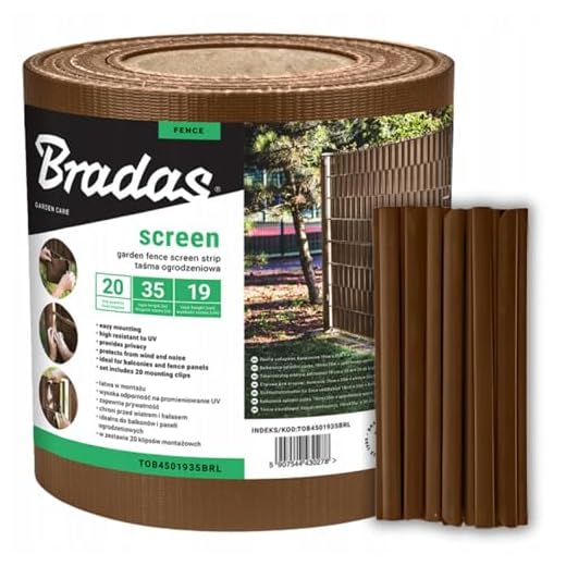 Bradas Sichtschutzstreifen Doppelstabmatten 19 cm x 35 m Braun - Inkl. 20 Clips - UV- und Witterungsbeständig - Für Metall-, Holz-, Plastikzäune - Einfache Montage - Privat & Windschutz Sichtschutz