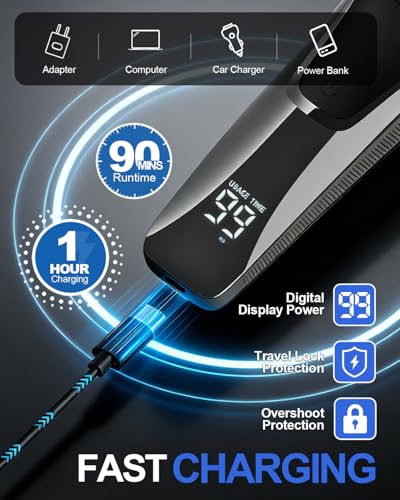 Afeitadora Electrica Hombre Impermeable IPX6, 3 Cabezales Flotantes 4D, Pantalla LED, 90 Min Uso, Recargable USB, Bloqueo Seguridad, Recortadora Lateral Emergente con Botón - imagen 6