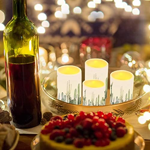 Image of Green Cactus Flameless Candles Battery Powered with Multicolor Timer Remote Control Everlasting Fake Candles for Party Garden Indoor Outdoor Decor