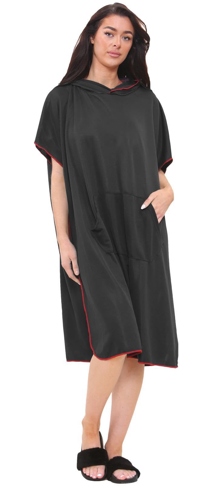 True Face (Black) Unisex Poncho Towel Beach Swimming Changing Robe Black