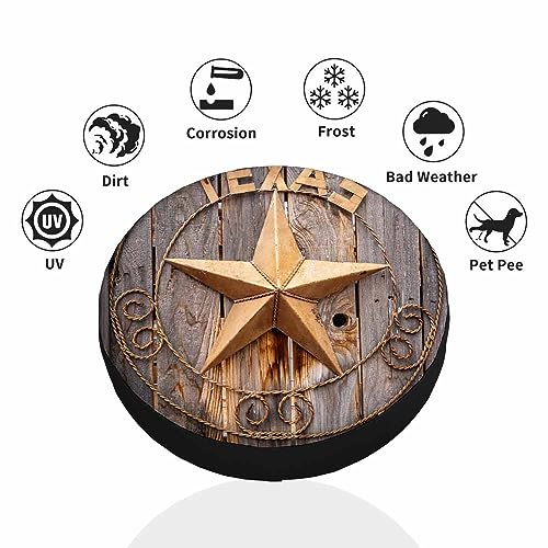 Image of Old Texas Star Sign Spare Tire Cover Retro Brown Rusted Star Wooden Fence Lone Weatherproof Universal Wheel Protectors Camper Tire Covers for Trailer Rv Travel(17 inch)