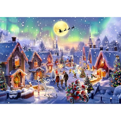 Puzzles 1000 Pieces for Adults jigsaw puzzles for adults 1000 Piece Puzzle Challenging Game for The Whole for Women Gifts for Men Theme:Christmas Aurora Town